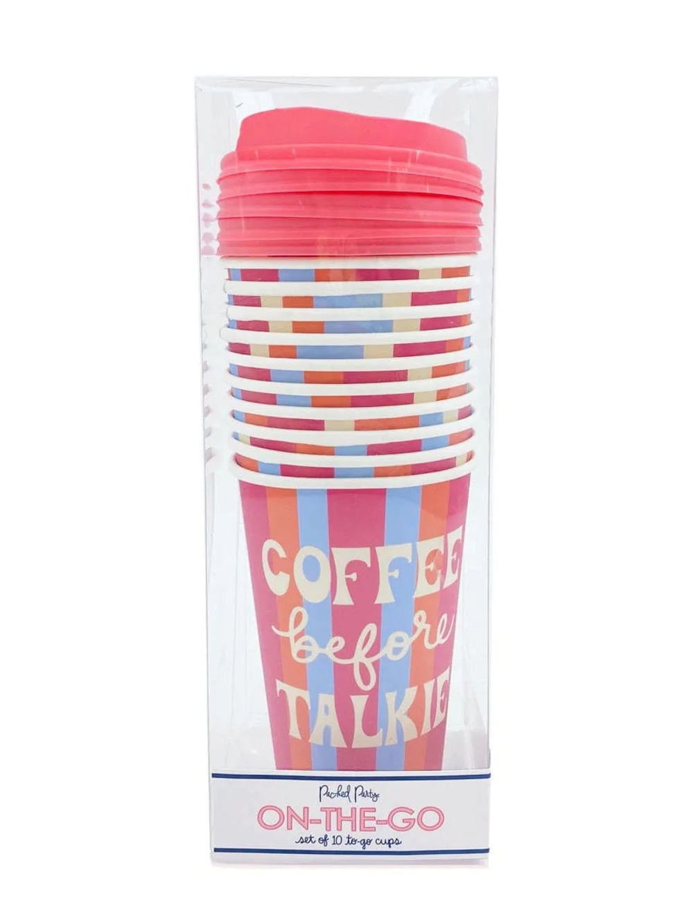 Packed Party Pink and Blue Striped 'Coffee Before Talkie' Disposable Cups - NWT